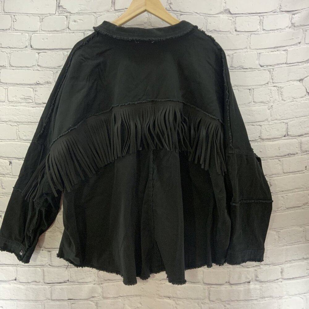 Haute Hippie Tribe Black Jacket Womens Sz 2X Microfiber Fringe Hippie Boho - Picture 6 of 10
